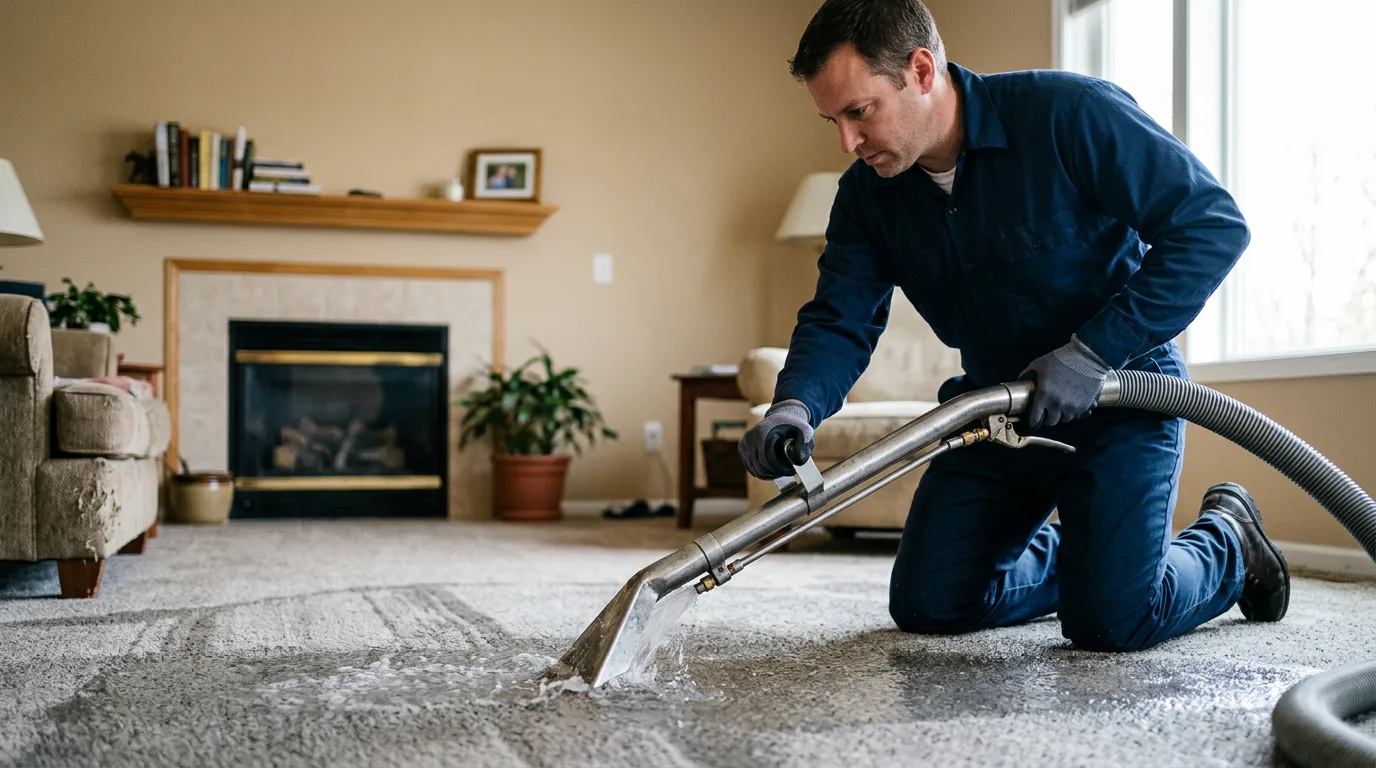 Water damage restoration technician working near Inkster, ND